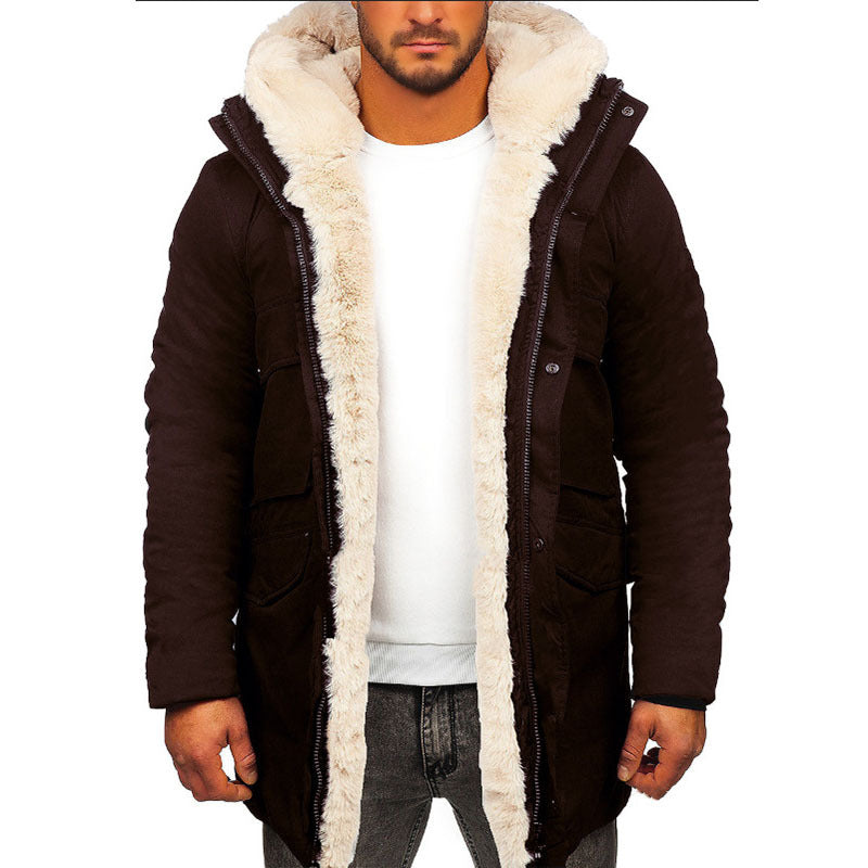Men’s Fur Hooded Jacket – Thick Warm Cotton-Padded Winter Coat