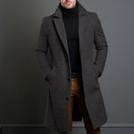 Winter Lapel Trench Coat Fashion Pocket Single Breasted Jacket Outerwear Casual Solid Color Men's Clothing