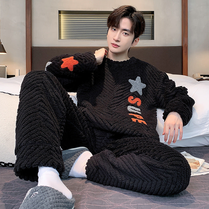 Men’s Fall Winter Thickened Coral Velvet Pajamas Suit – Warm, Soft & Cozy Sleepwear
