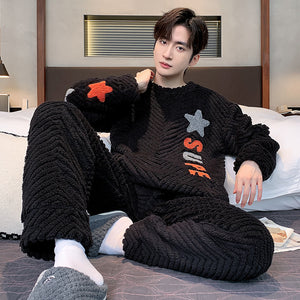 Men’s Fall Winter Thickened Coral Velvet Pajamas Suit – Warm, Soft & Cozy Sleepwear
