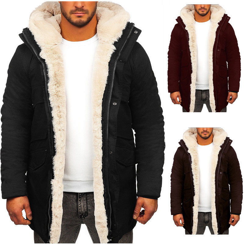 Men’s Fur Hooded Jacket – Thick Warm Cotton-Padded Winter Coat
