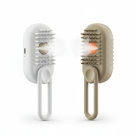 3-in-1 Electric Pet Grooming Brush for Cats and Dogs in Porcelain White