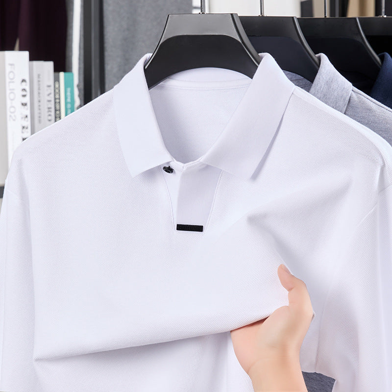 Men’s Cotton Polo Shirt – Loose Fit, Breathable Long Sleeve Lapel Top