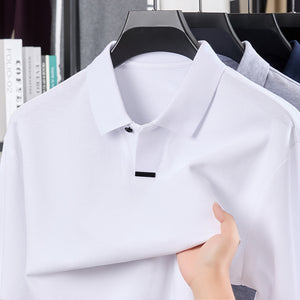 Men’s Cotton Polo Shirt – Loose Fit, Breathable Long Sleeve Lapel Top