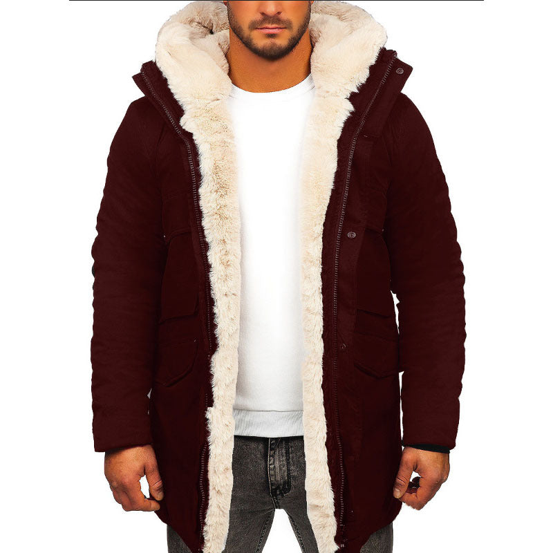 Men’s Fur Hooded Jacket – Thick Warm Cotton-Padded Winter Coat