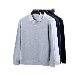 Men’s Cotton Polo Shirt – Loose Fit, Breathable Long Sleeve Lapel Top