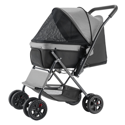 Foldable 4-Wheel Pet Stroller with Reversible Handle – Dog & Cat Travel Stroller Up to 44lbs