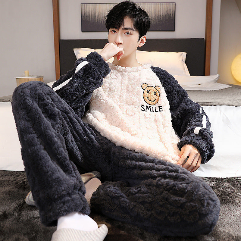 Men’s Fall Winter Thickened Coral Velvet Pajamas Suit – Warm, Soft & Cozy Sleepwear