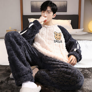 Men’s Fall Winter Thickened Coral Velvet Pajamas Suit – Warm, Soft & Cozy Sleepwear
