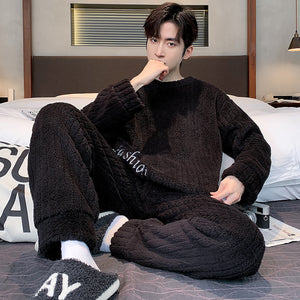 Men’s Fall Winter Thickened Coral Velvet Pajamas Suit – Warm, Soft & Cozy Sleepwear