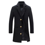 Winter Lapel Trench Coat Fashion Pocket Single Breasted Jacket Outerwear Casual Solid Color Men's Clothing