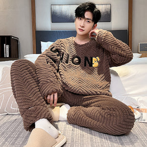 Men’s Fall Winter Thickened Coral Velvet Pajamas Suit – Warm, Soft & Cozy Sleepwear