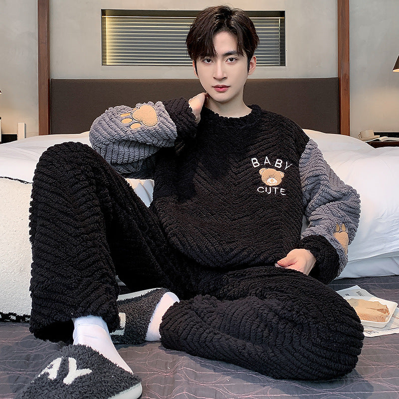 Men’s Fall Winter Thickened Coral Velvet Pajamas Suit – Warm, Soft & Cozy Sleepwear