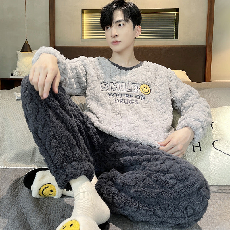 Men’s Fall Winter Thickened Coral Velvet Pajamas Suit – Warm, Soft & Cozy Sleepwear