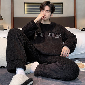 Men’s Fall Winter Thickened Coral Velvet Pajamas Suit – Warm, Soft & Cozy Sleepwear