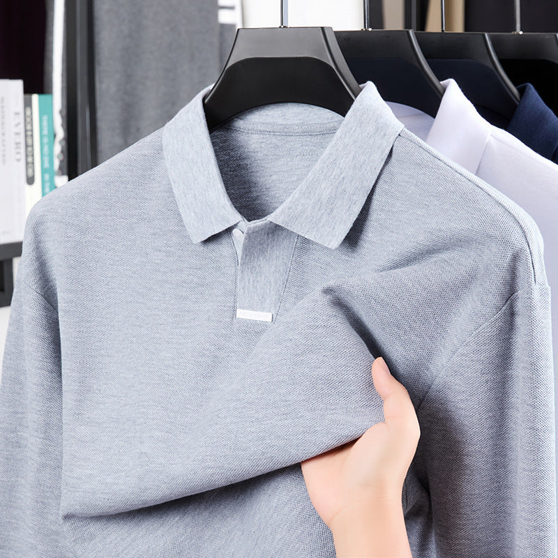 Men’s Cotton Polo Shirt – Loose Fit, Breathable Long Sleeve Lapel Top