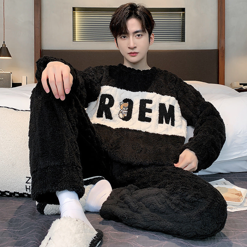 Men’s Fall Winter Thickened Coral Velvet Pajamas Suit – Warm, Soft & Cozy Sleepwear