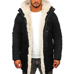 Men’s Fur Hooded Jacket – Thick Warm Cotton-Padded Winter Coat