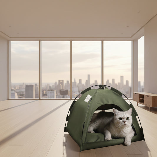 Indoor cat tent bed with cooling mat and cushion