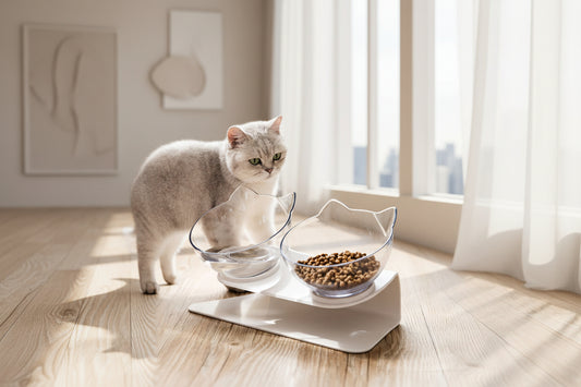 Non slip double cat and dog bowl with raised stand